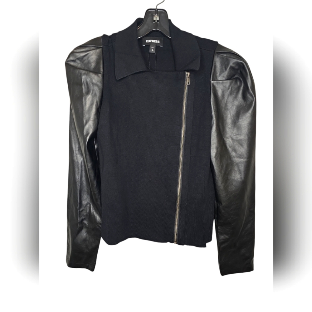 NWT Express Black Vegan Leather Zip Up Bikercore Moto Goth Jacket Size Small